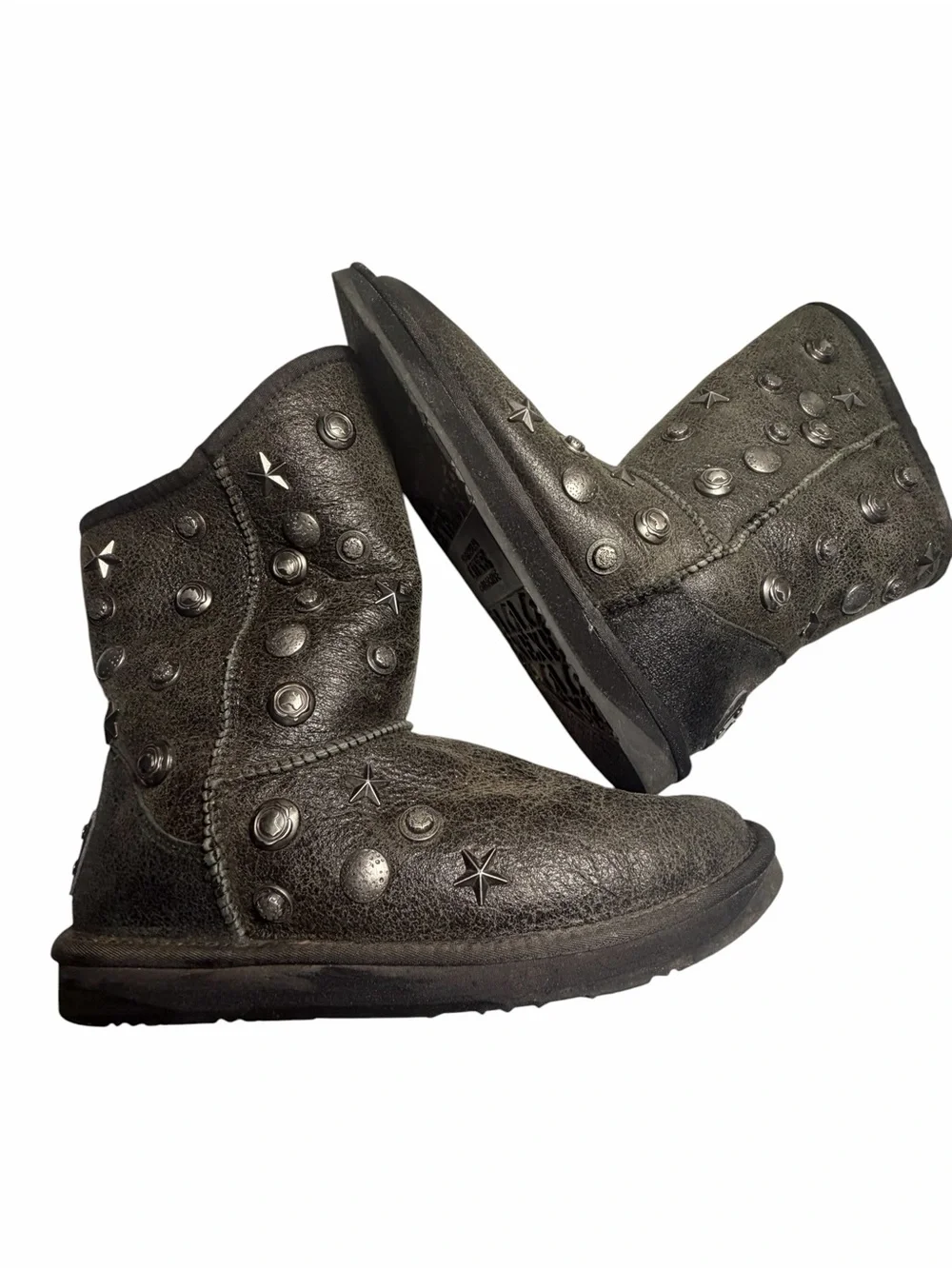 Australia Luxe Angel Studded Metallic Grey Sheepskin Fur Boots Womens 11